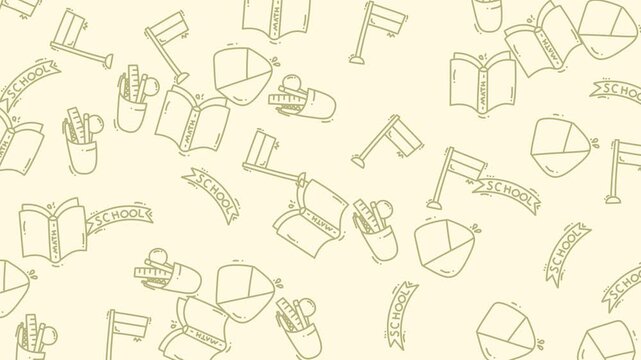Seamless pattern of school supplies in hand drawn doodle style.