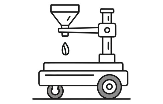 Simple line drawing of a seed drill or sower machine agricultural tool silhouette