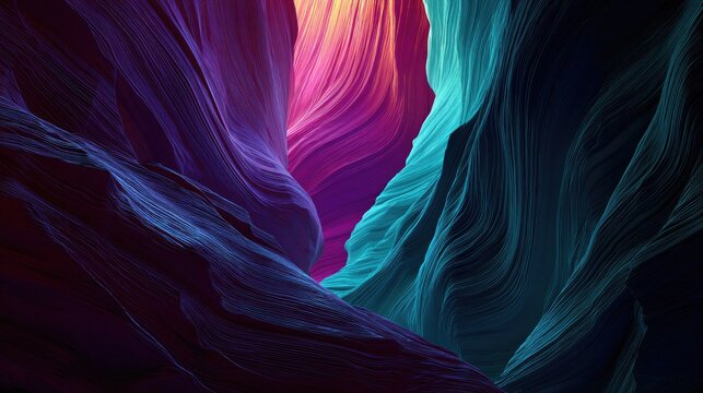 Vibrant Abstract Swirls of Light and Color in a Mystical Canyon.