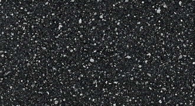 Close-up abstract texture of rain drops on a dark gray asphalt road surface with a rough bitumen pattern and black tarmac material