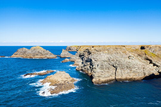 The rocks and cliffs in the ocean of the famous island Belle Ile en Mer in France