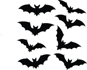 Fototapeta premium Bat Ghost Halloween Icons, Spooky Silhouette Design, Holiday Vector Set Spooky Silhouette Collection, Halloween Bat Ghost, Holiday Icon Vector Bundle