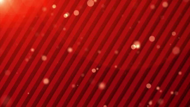 Red abstract background with diagonal stripes and glowing bokeh light particles. Modern dynamic design for technology and celebration concept