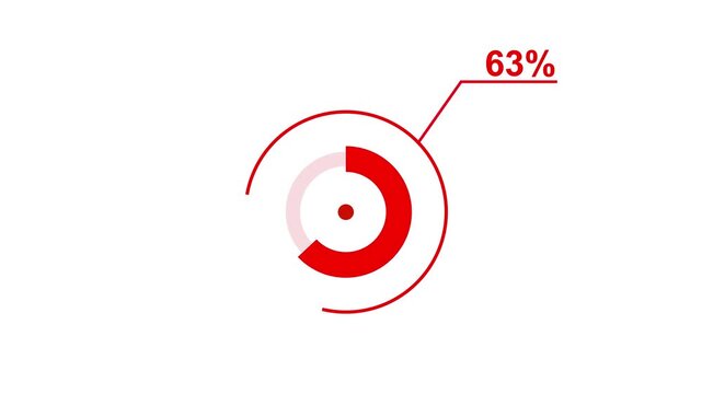 Loading icon animation 63% circle. 63 percent circle round do nut chart .In of graphic Element with Alpha Channel 4k video royalty free graphic animation