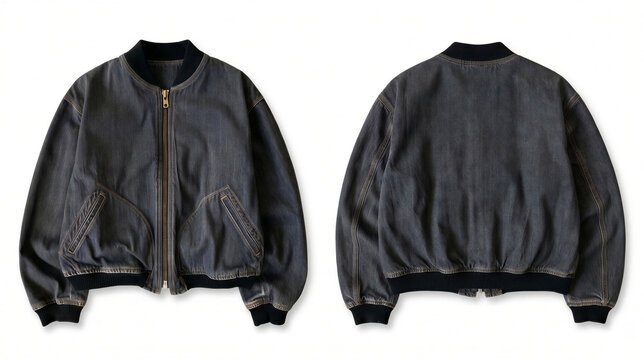 A black leather bomber jacket Mockup is shown from the front and back on a white background