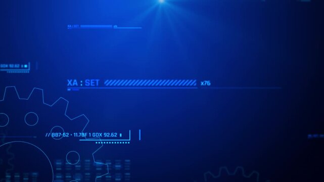 Abstract background Futuristic blue HUD interface with digital data loading bars and system UI elements. Clean sci fi technology