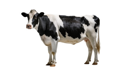 Black and white Holstein Friesian cow standing, isolated on transparent background