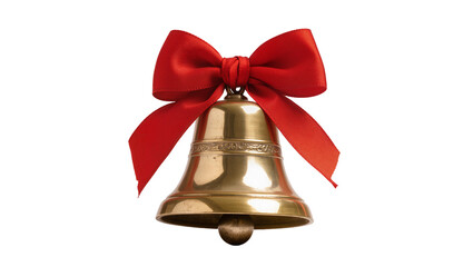 Naklejka premium Golden brass bell with red ribbon bow, isolated on transparent background