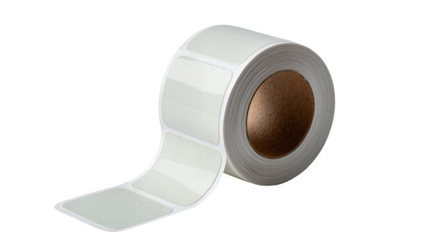 Roll of blank white square labels, isolated on transparent background
