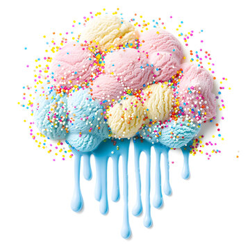 Summer solstice 2.5D illustration of melting ice cream cloud with sprinkles. Midsummer treats