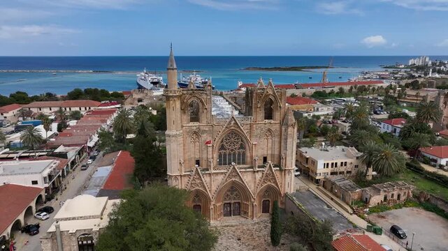 Exterior view to Lala Mustafa Pasa mosque. Formerly St. Nicholas Cathedral in the old town of Famagusta, Northern Cyprus