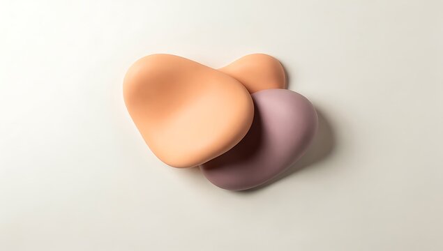 A still life composition featuring three uniquely shaped pastel colored ergonomic wrist rests high quality