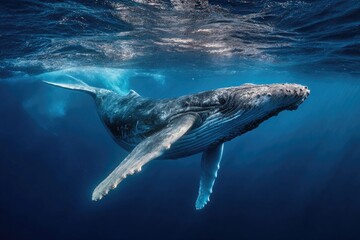 Fototapeta premium Majestic Humpback Whale Gracefully Swims Beneath Ocean Surface.