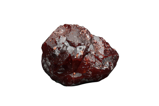 Red garnet gemstone with rough crystal surface and deep color isolated on transparent background