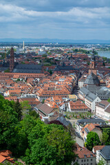 Fototapeta premium Aerial view of a picturesque city with red roofs
