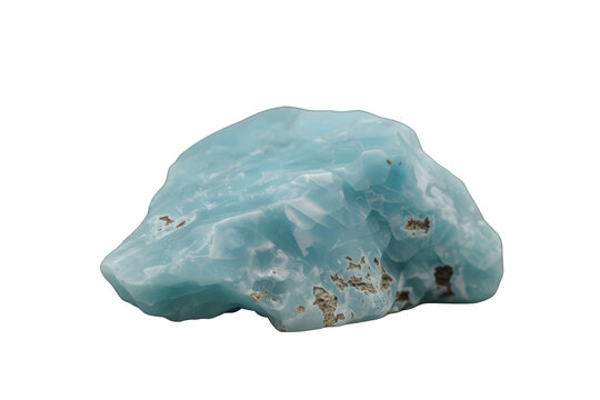 Larimar rough stone displaying light blue hues and natural texture. Mineralogical find with a unique color, isolated