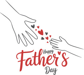 Obraz premium Happy Father's Day vector illustration, hand of father and child with hearts, line art
