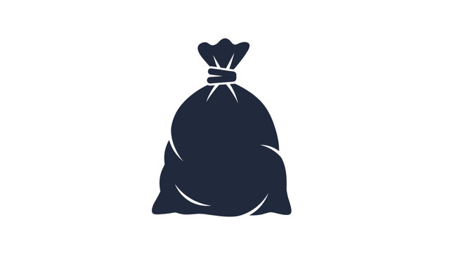 Simple silhouette illustration of dark black sack or drawstring bag tied at top against solid white background for storage theme.
