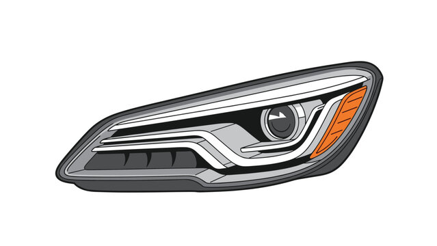 Close-up illustration of a sleek modern car headlight with led lights and integrated orange turn signals in a gray housing.