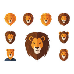 Naklejka premium Collection of lion heads illustrations.