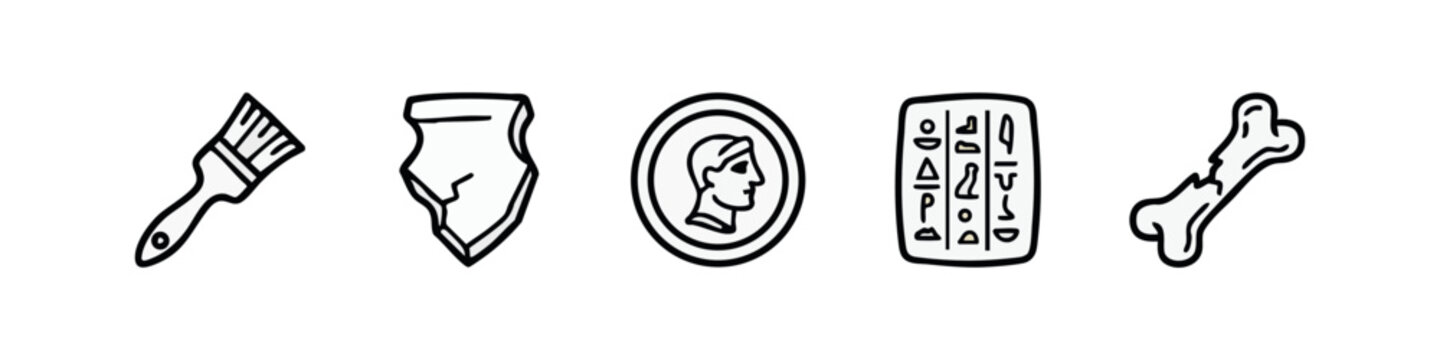 Clean Outline Archaeology and Ancient Artifacts Icons.