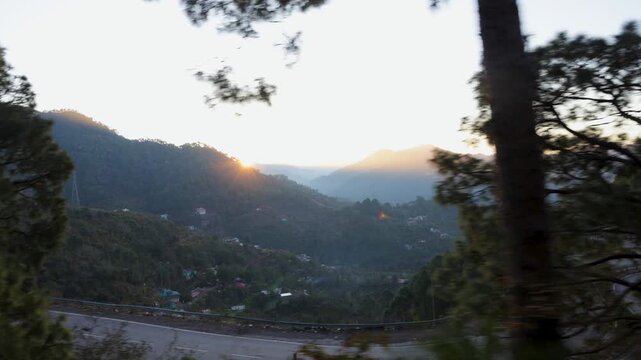 sunset over shimla hills with winding mountain road scenic landscape view