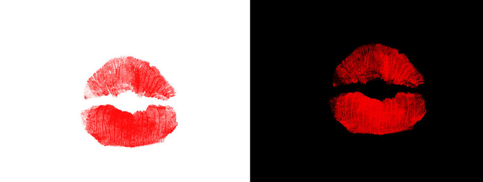 Close-Up Red Lip Impression in Black Field with White Border Minimal Aesthetic Digital Artwork