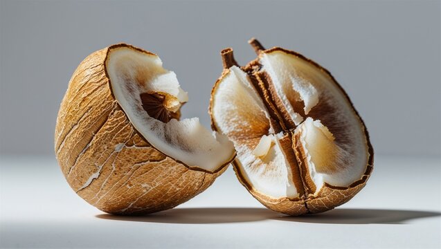 dry fruit with bite marks on a white background