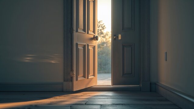 door ajar with early morning light