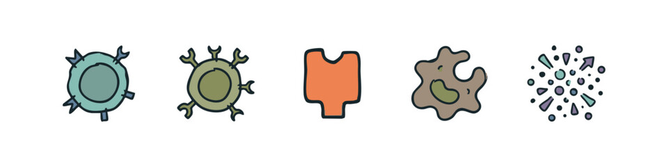 Fototapeta premium Icons: immune cells, antigen, amoeba, particles
