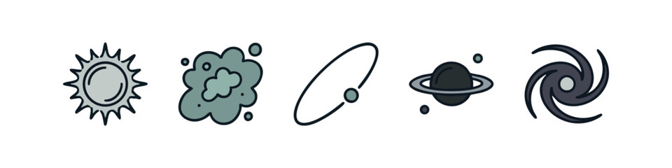 Space icons: sun, dust cloud, orbit, planet, galaxy © liubomir118809
