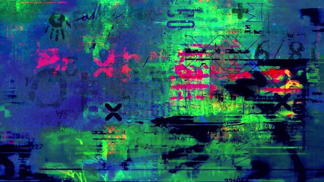 Random motion animation with a colored grunge background. 4K quality footage