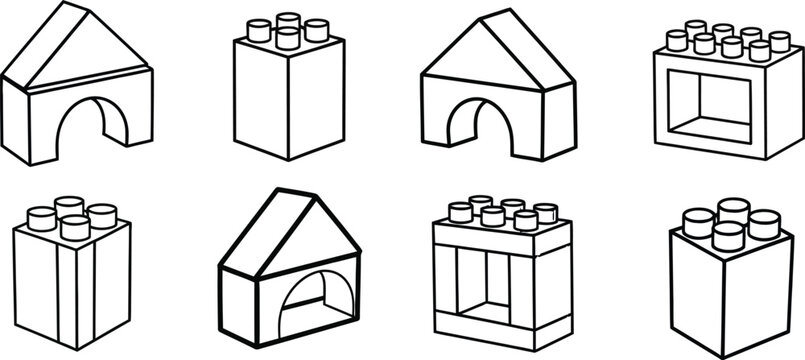 Toy block building outline brick construction game set