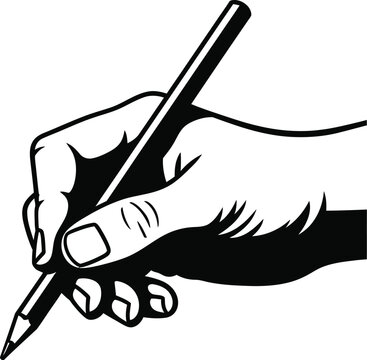 Hand holding pencil drawing writing sketch comic style