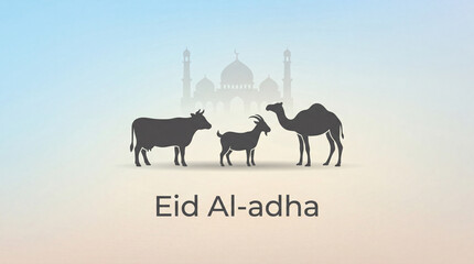 Obraz premium Eid Al-Adha Eid Al-Fitr Mubarak Greeting Banner with Animals