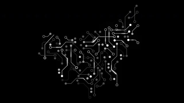 Abstract red circuit board pattern animation with glowing digital connections and nodes, futuristic technology and cyber security background concept