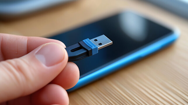Hand holding a SIM card ejector tool for a mobile phone, smartphone accessory concept, tech tool close-up photography, with copy space