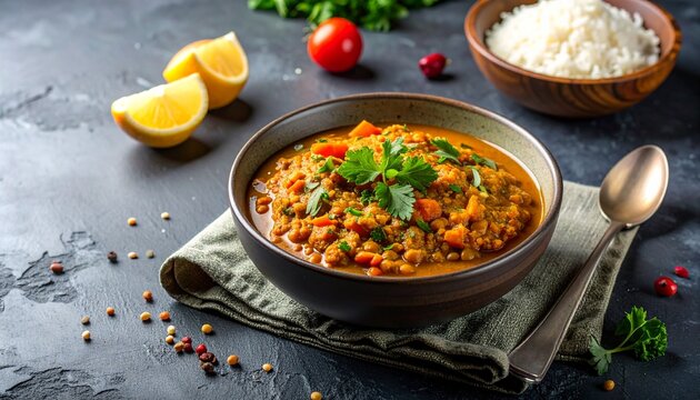 Lentil stew misir wat minimalist plating, no people