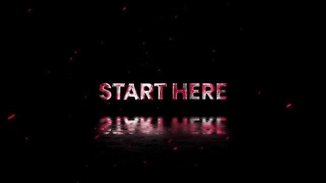 Start Here Rusty Metal Text Animation 4K Entry Point Call to Action for User Guidance and Onboarding Experience