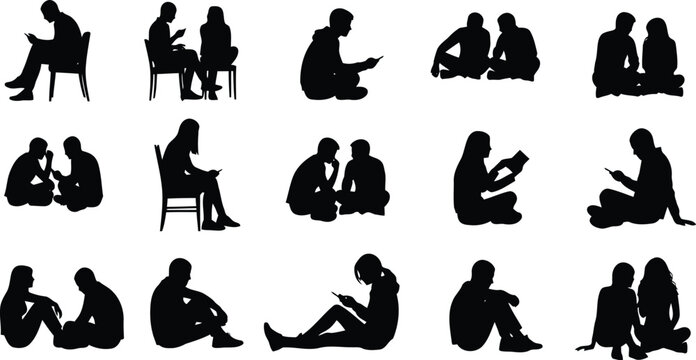 Diverse silhouettes of people engaging in various forms of conversation and interaction Vector