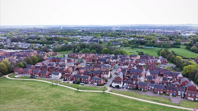 Aerial View of Residential Neighborhood in Basingstoke Hampshire UK Suburban Housing Estate