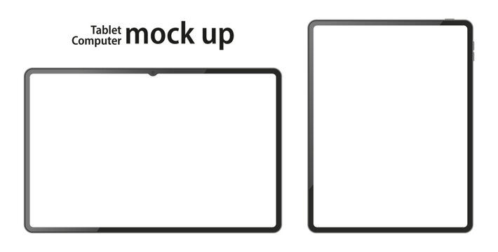 Tablet mockup design set. Computer, pad, big screen, electronic device, digital, gadget with horizontal and vertical blank screens. Transparent vector PNG illustration