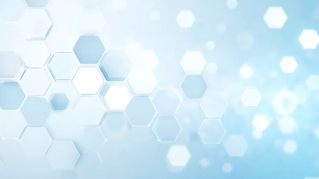 Blue White Hexagon Abstract Technology Background with Futuristic Light Effect