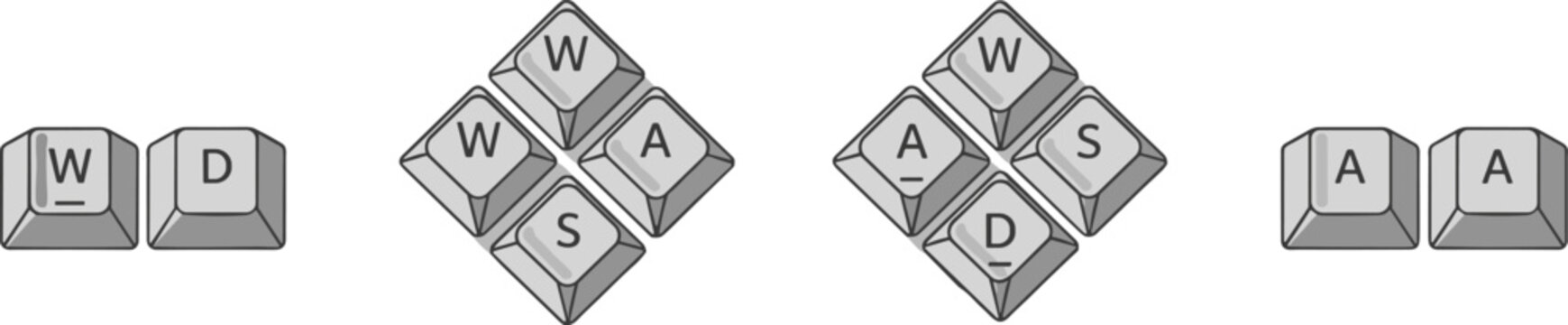 Keyboard Keys Icon Set Featuring WASD, Arrow, and Directional Keys for Gaming and Computer Interface Designs