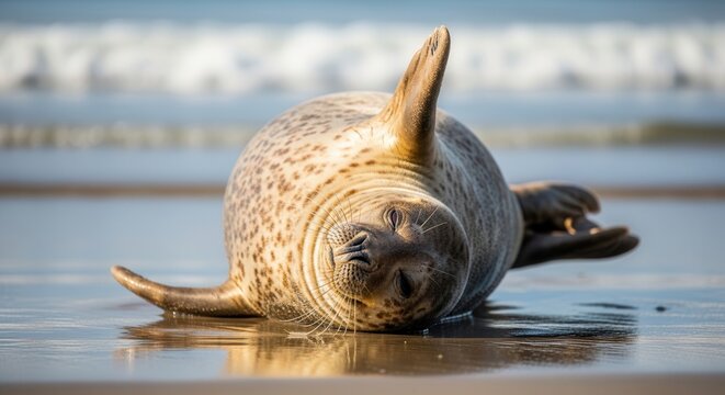 seal on beach, wet seal, marine mammal