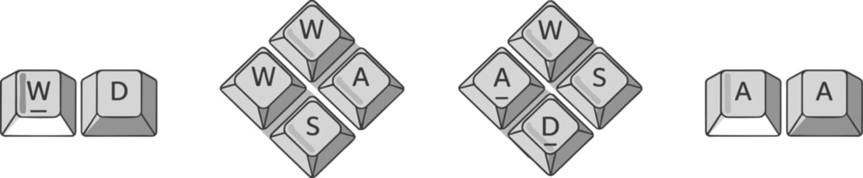 Gaming Keyboard Keys Icon Set Featuring WASD and Directional Keys for Video Game and Interactive Design