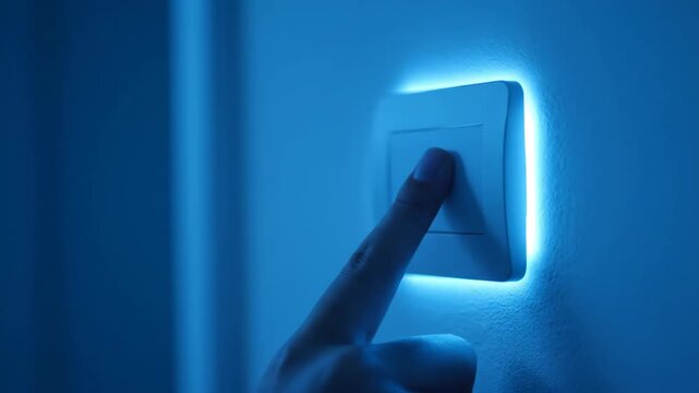 Finger pushing light switch to turn on light, energy saving and power concept