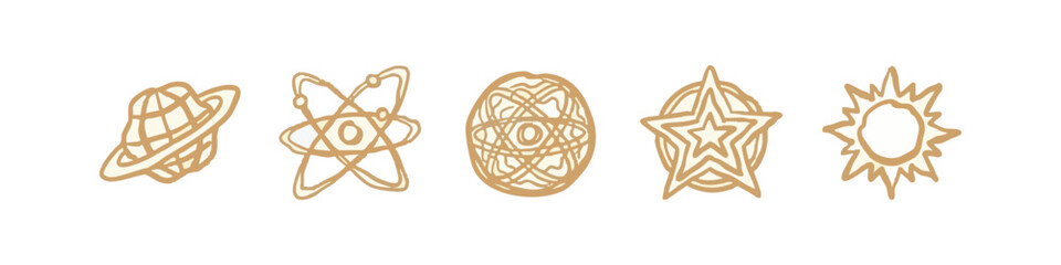 Astronomy and Space Science Doodle Icons with Planets Atom and Star © liubomir118809