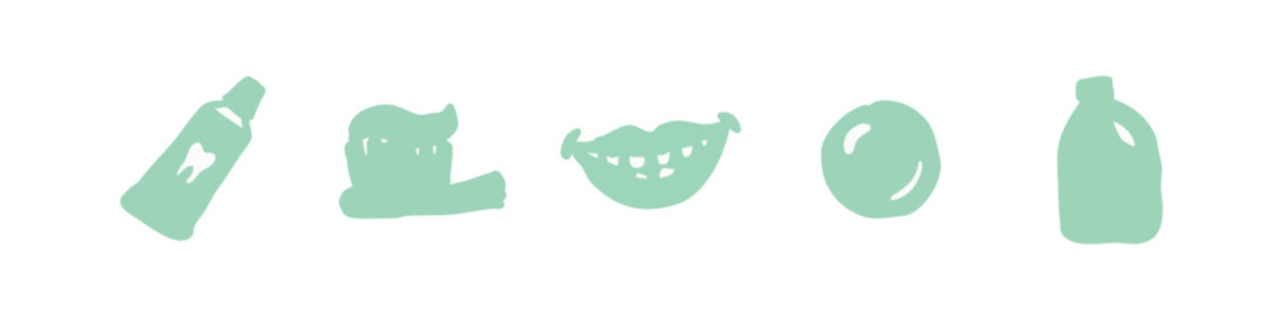 Dental Care and Hygiene Doodle Icon Set with Toothpaste Tube and Smiling Mouth