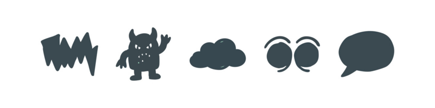 Cartoon Monster and Abstract Graphic Element Icons in Hand Drawn Style